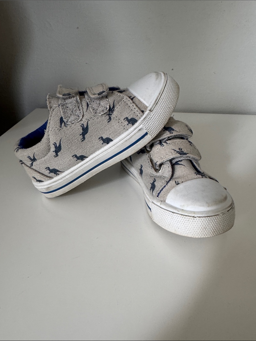 Kids Canvas Velcro Sneakers Gray with Navy Dino Print 9c